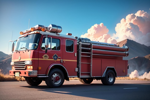 Foto caminhão de bombeiros vermelho controle de prevenção de incêndio desastre veículo especial papel de parede ilustração de fundo