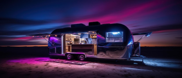 Caminhão de comida com luz de néon IA generativa