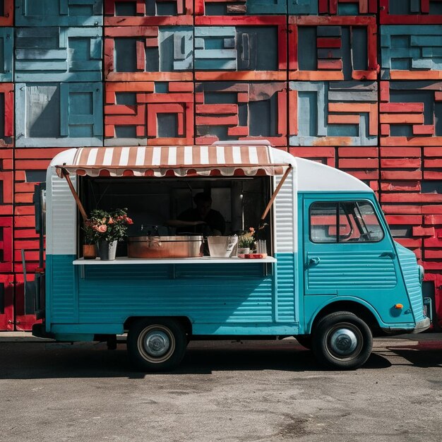 Foto caminhão de comida com toldo