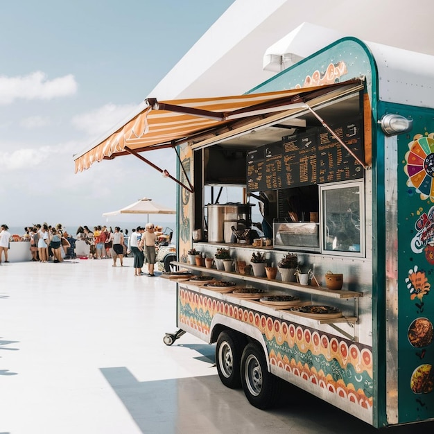 Foto caminhão de comida com toldo