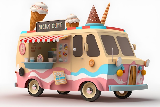 Caminhão de comida de sorvete van isolada carro de desenho animado para sorvete de comida de rua