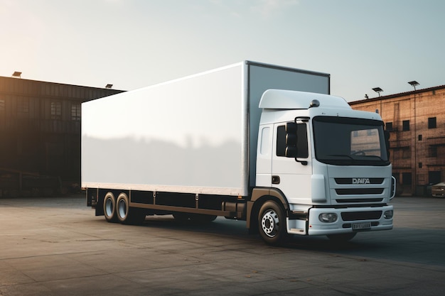 caminhão de entrega branco vista lateral publicidade de caminhão de carga IA generativa