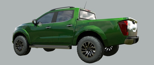 Caminhão de entrega de veículo comercial verde com renderização 3D de cabine dupla