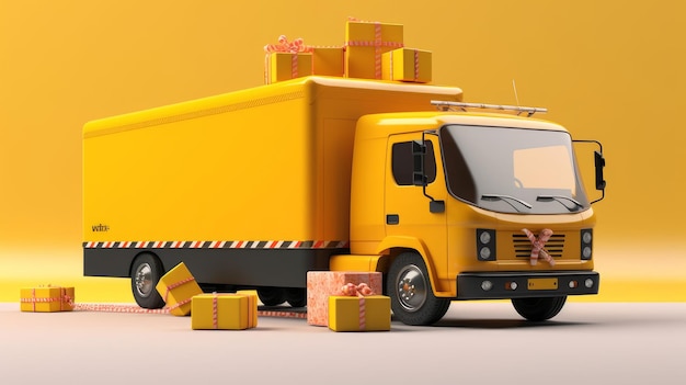 Caminhão de entrega moderno com pacotes gerados por IA