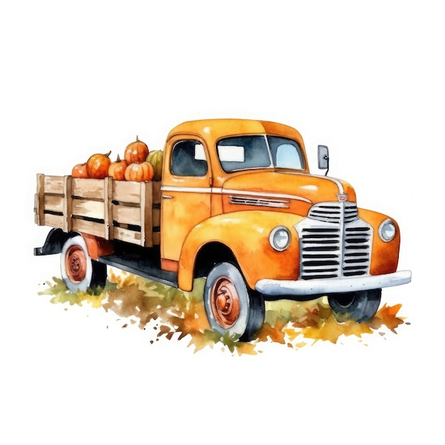 Caminhão de queda calabaza aquarela clipart Em fundo branco