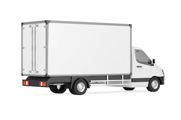 Caminhão de van de entrega de carga industrial comercial branco em um fundo branco. Renderização 3D