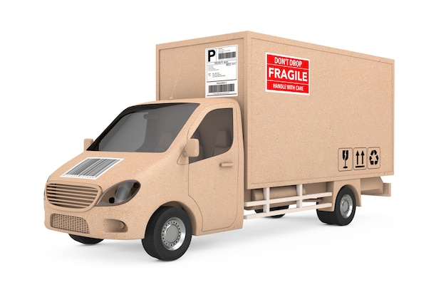 Caminhão de van de entrega de carga industrial comercial como caixa de pacote em um fundo branco. Renderização 3D