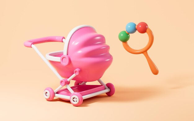 Foto caminhão dobrável de bebê de desenho animado, carrinho de bebê, produto de bebê em 3d