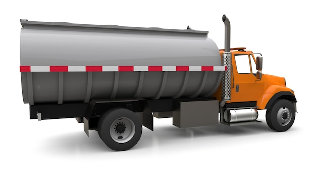 Caminhão-tanque grande laranja com reboque de metal polido. vistas de todos os lados. ilustração 3d.
