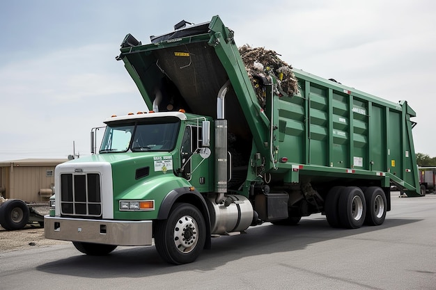 Caminhão transportando recicláveis para centro de reciclagem criado com IA generativa