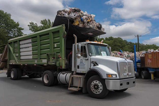 Foto caminhão transportando recicláveis para centro de reciclagem criado com ia generativa