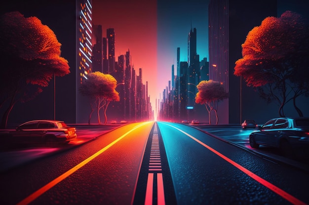 Caminho abstrato da rodovia através do design gráfico da cidade inteligente digital Gerador de IA peculiar