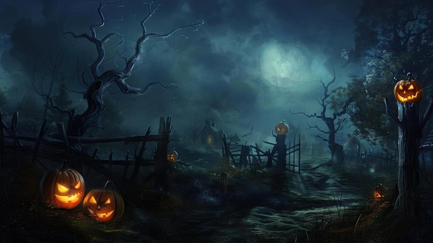 Caminho assustador de Halloween sob a luz da lua