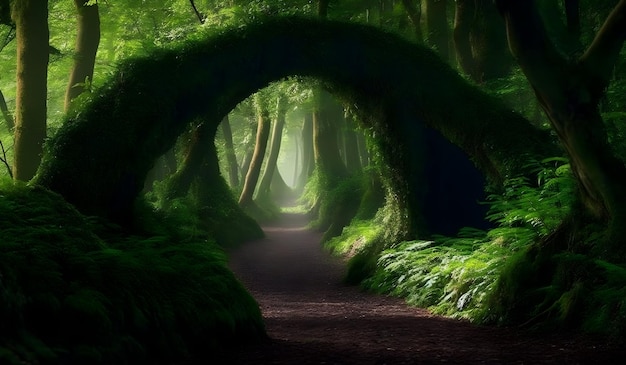 Caminho através de uma estranha e bela floresta