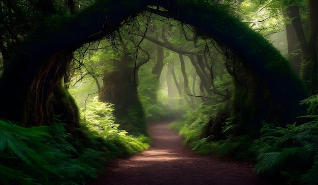 Foto caminho através de uma estranha e bela floresta