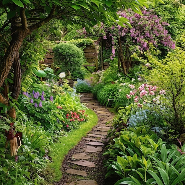 Foto caminho com vegetação e flores