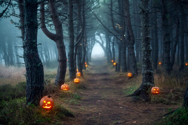 Caminho da Floresta Abóboras Círculo Antigo de Halloween