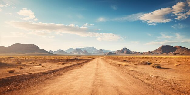 Caminho de estrada suja quente de areia no deserto Arizona exterior paisagem da natureza ocidental fundo viagem de estrada aventura de viagem explorar vibe