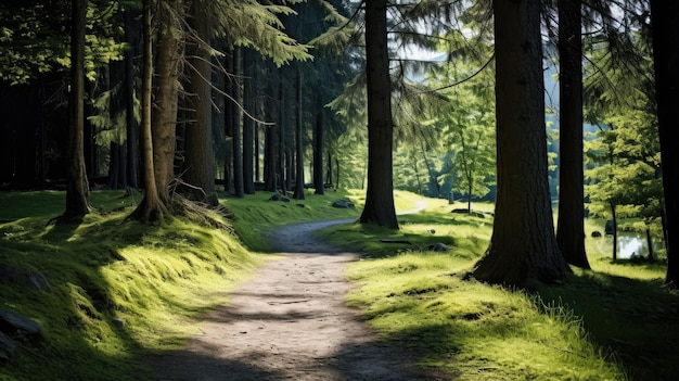 Caminho de grama através da floresta