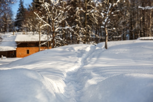 Caminho de neve em um dia frio de inverno