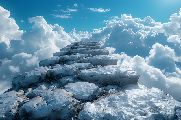 Caminho de pedra flutuando entre as nuvens