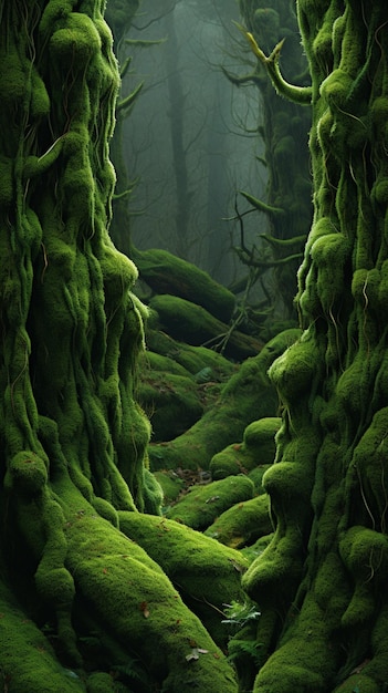 Caminho outra dimensão floresta verde densa folhas árvores imagem Arte gerada por Ai