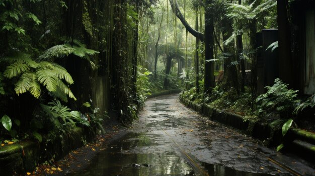 Caminho panorâmico em um parque exuberante e sombreado perfeito para passeios tranquilos e caminhadas na natureza