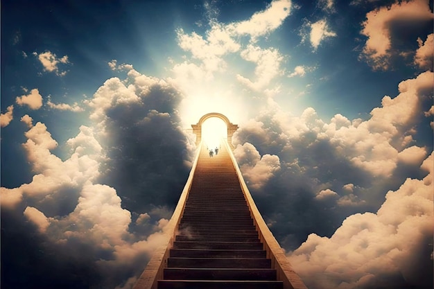 Caminho para Deus nas nuvens escada para o céu