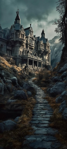 Caminho para um castelo escuro