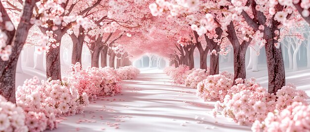 Foto caminho romântico de flores de cerejeira fontes cores vibrantes naturas encantadoras passagens arco floral beleza