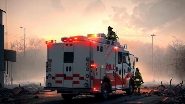 Caminhões de bombeiros com a palavra fogo ao lado