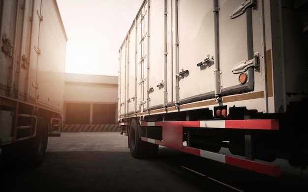 Caminhões de contêineres de carga estacionados no armazém de distribuição Transporte Caminhões de carga Logística Transporte