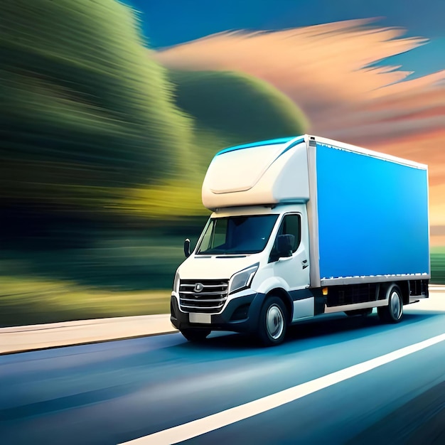 Foto caminhões de entrega na estrada fora do smartphone transportar mercadorias para o cliente em casa