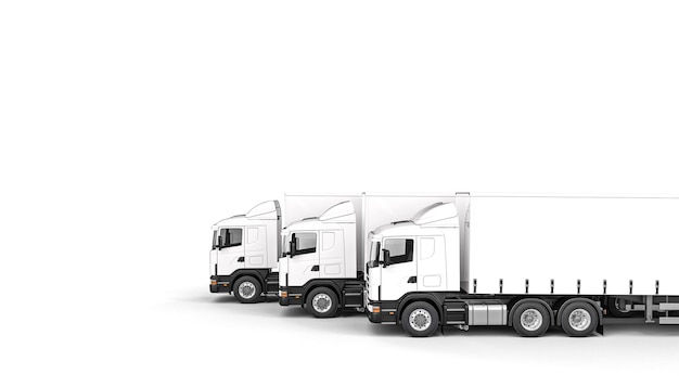 Caminhões de transporte isolados no branco. Renderização 3D. logística e conceito de carga.