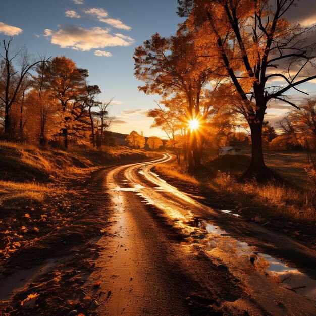 Caminhos de campo brilhantes Foto de paisagem de outono