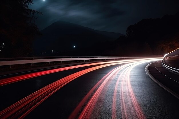 Caminhos de luz de velocidade através da cidade e efeito de movimento luz de alta velocidade Generative Ai