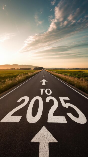 Camino a 2025 con un camino vacío con escrito 2025