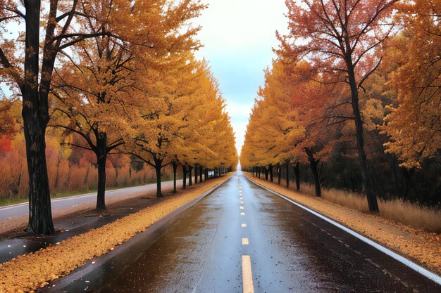 un camino alineado con muchos árboles en el otoño