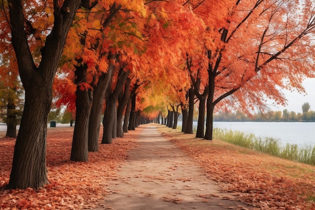 Camino bajo árboles de otoño en un parque