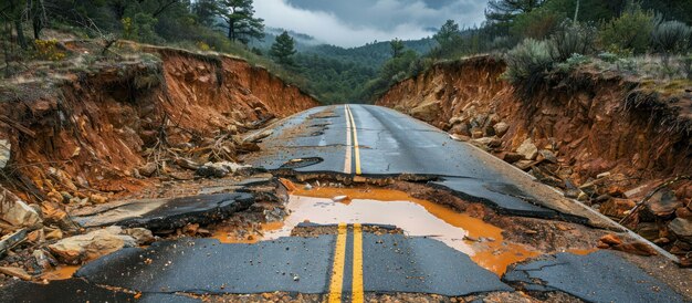 Foto el camino bloqueado por el barro