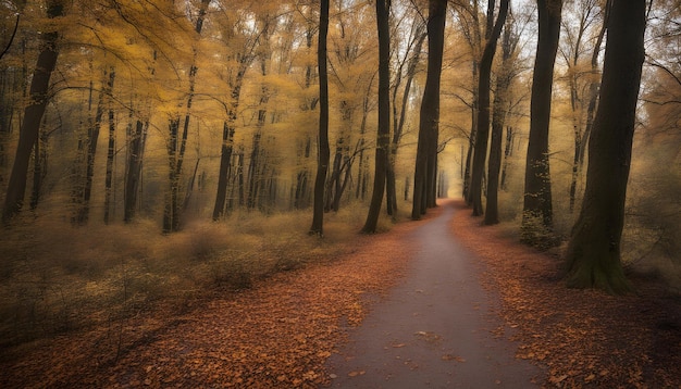 un camino en el bosque con un bosque en el fondo