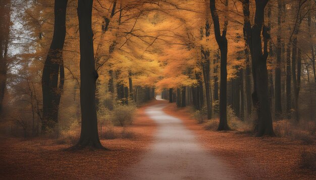 un camino en el bosque con un camino que tiene un camino a través de él