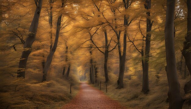 un camino en el bosque con un letrero que dice otoño