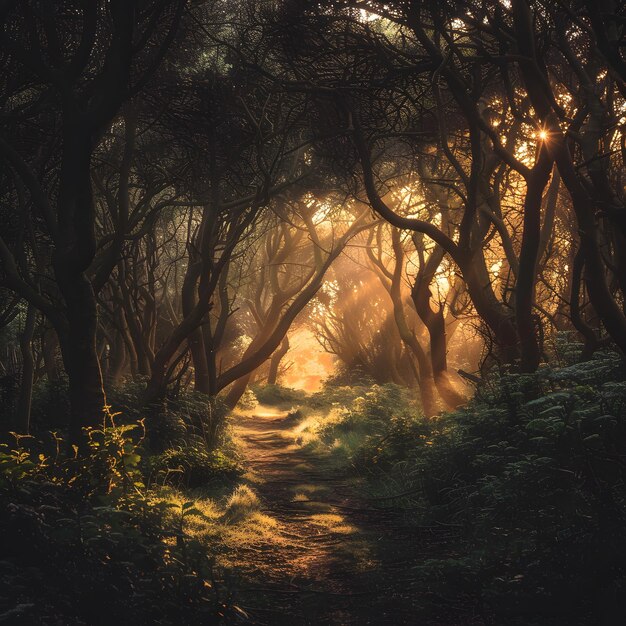 Foto camino del bosque oscuro