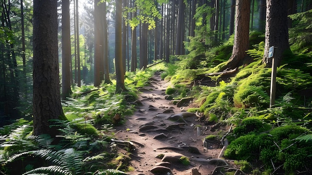 Foto un camino en un bosque con un sendero en el medio del bosque