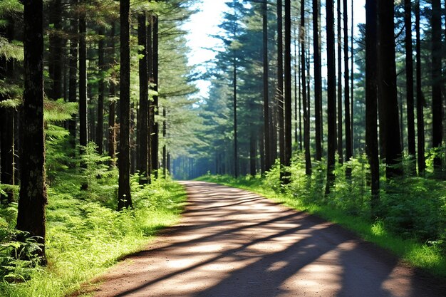 un camino de bosque sinuoso y soleado