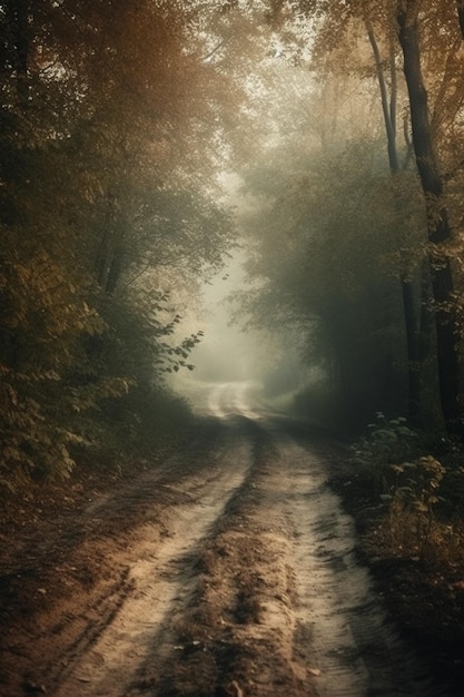 Un camino en el bosque con el sol brillando sobre él