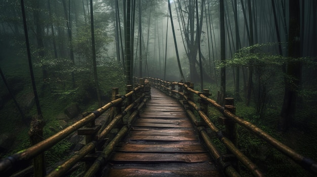 Un camino en el bosque con una valla.