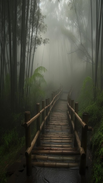 Un camino en el bosque con una valla.