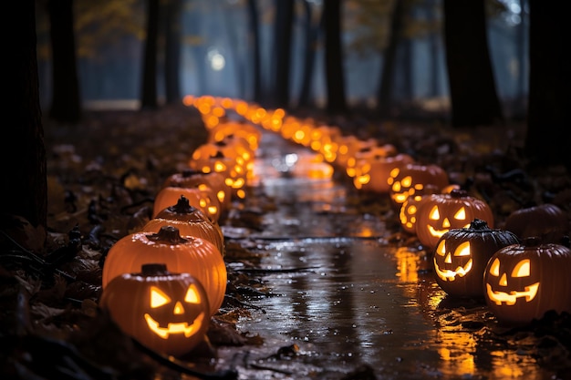 Camino de calabaza de Halloween en la noche generado por IA